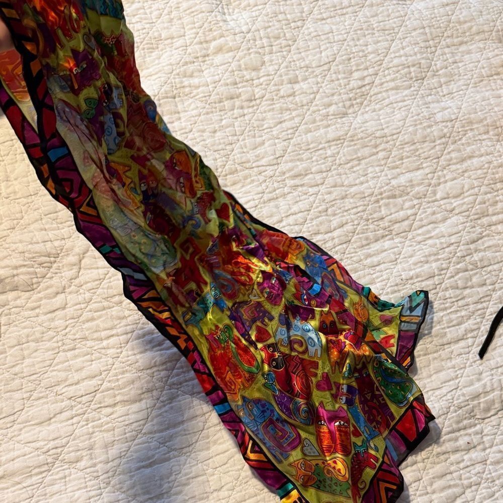 Colorful Cat Print Silk Scarf - Picture 2 of 2
